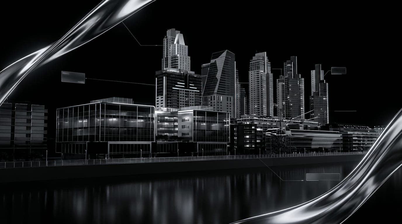 Puerto Madero towers in Buenos Aires reflected in the dock at night