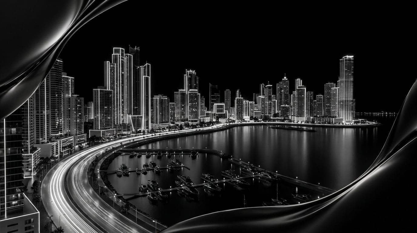 Panama City bay at night